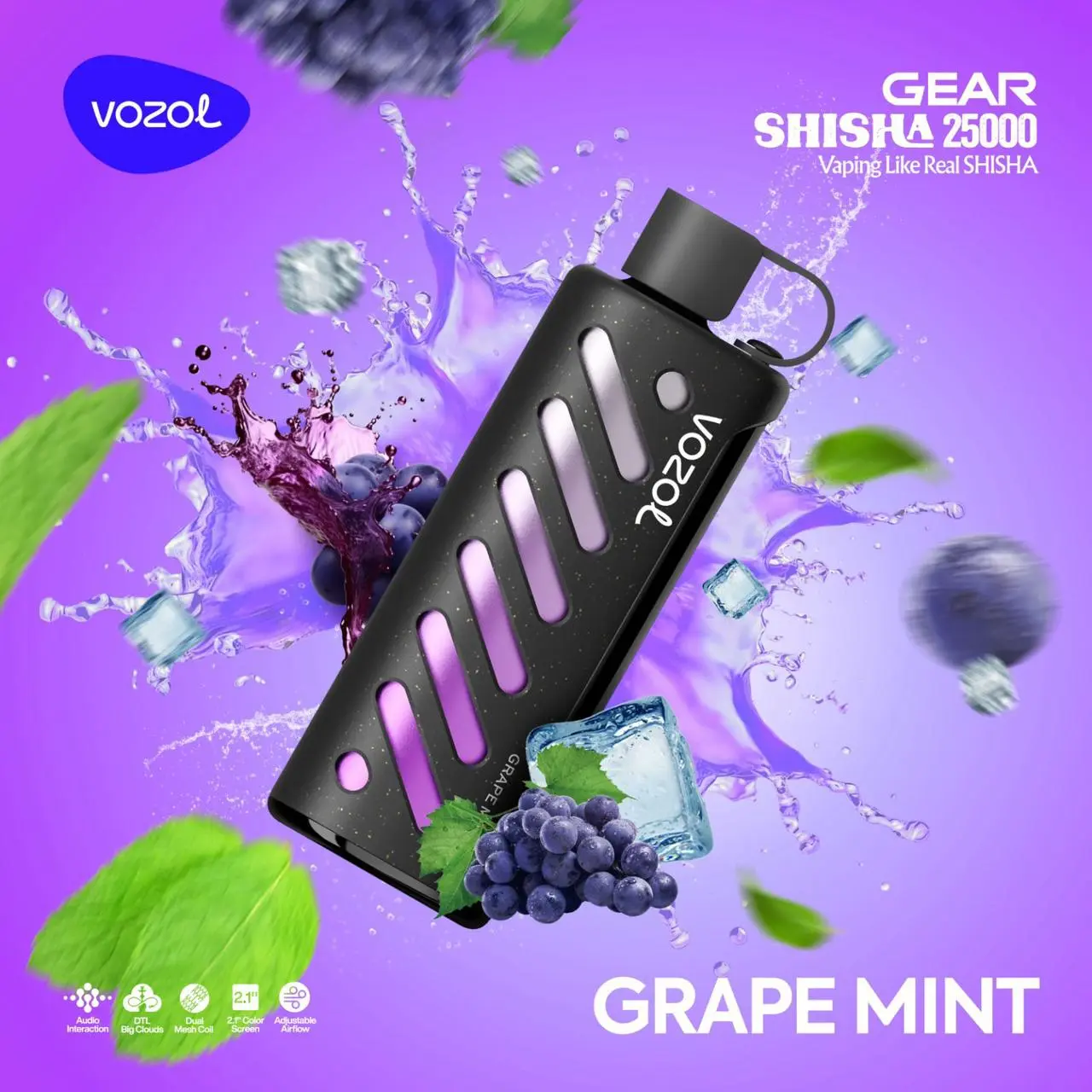 Grape-Mint.webp Vozol Gear Shisha 25000 Grape Mint - Görsel 1